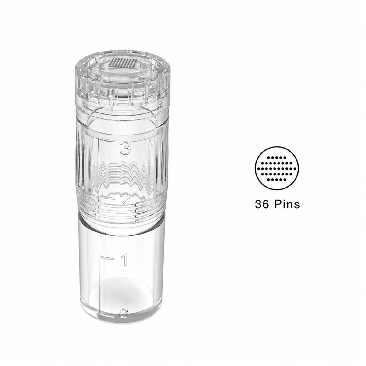Hydra Pen H3 and H5 36-pin replacement cartridge with reservoir and tip-pattern diagram