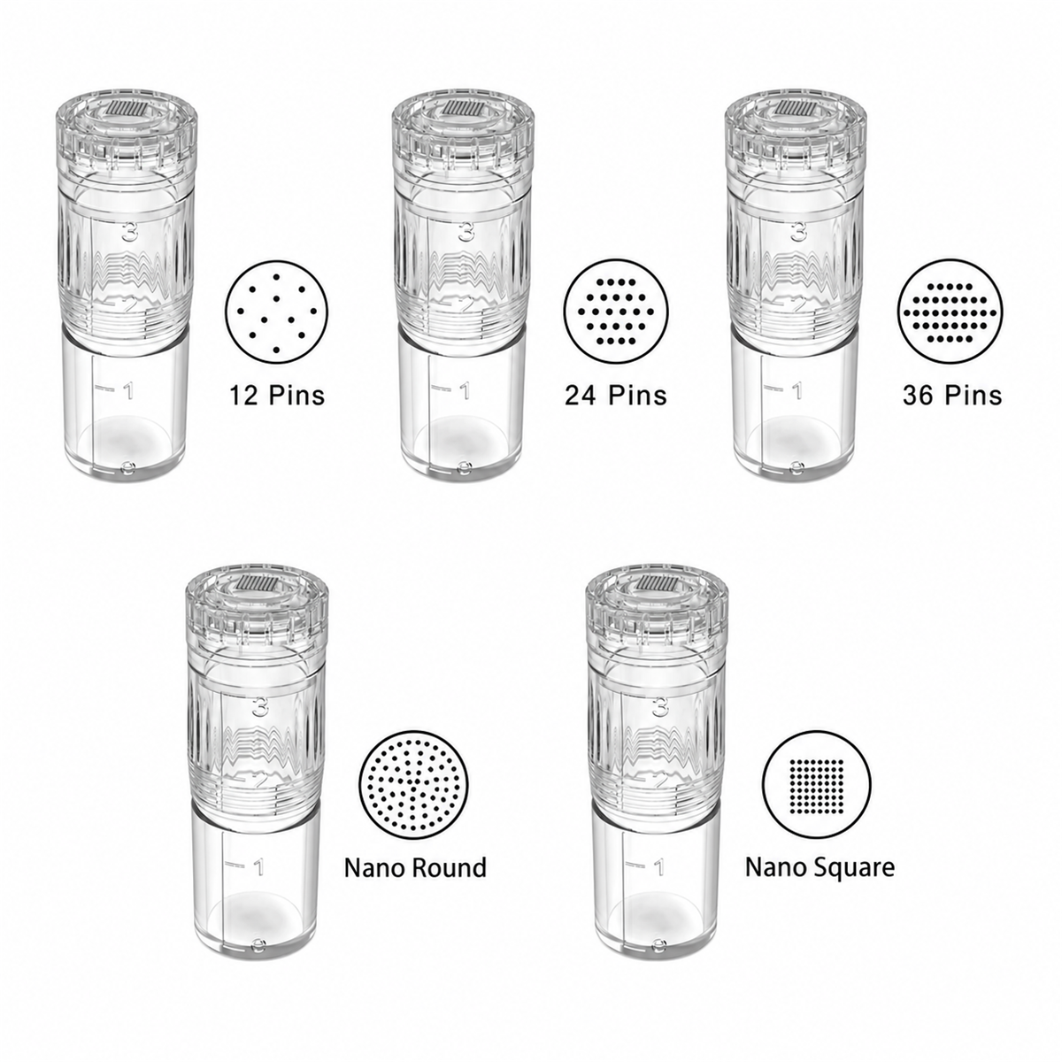 Hydra Pen H3 and H5 cartridge range: 12-pin, 24-pin, 36-pin, Nano Round and Nano Square